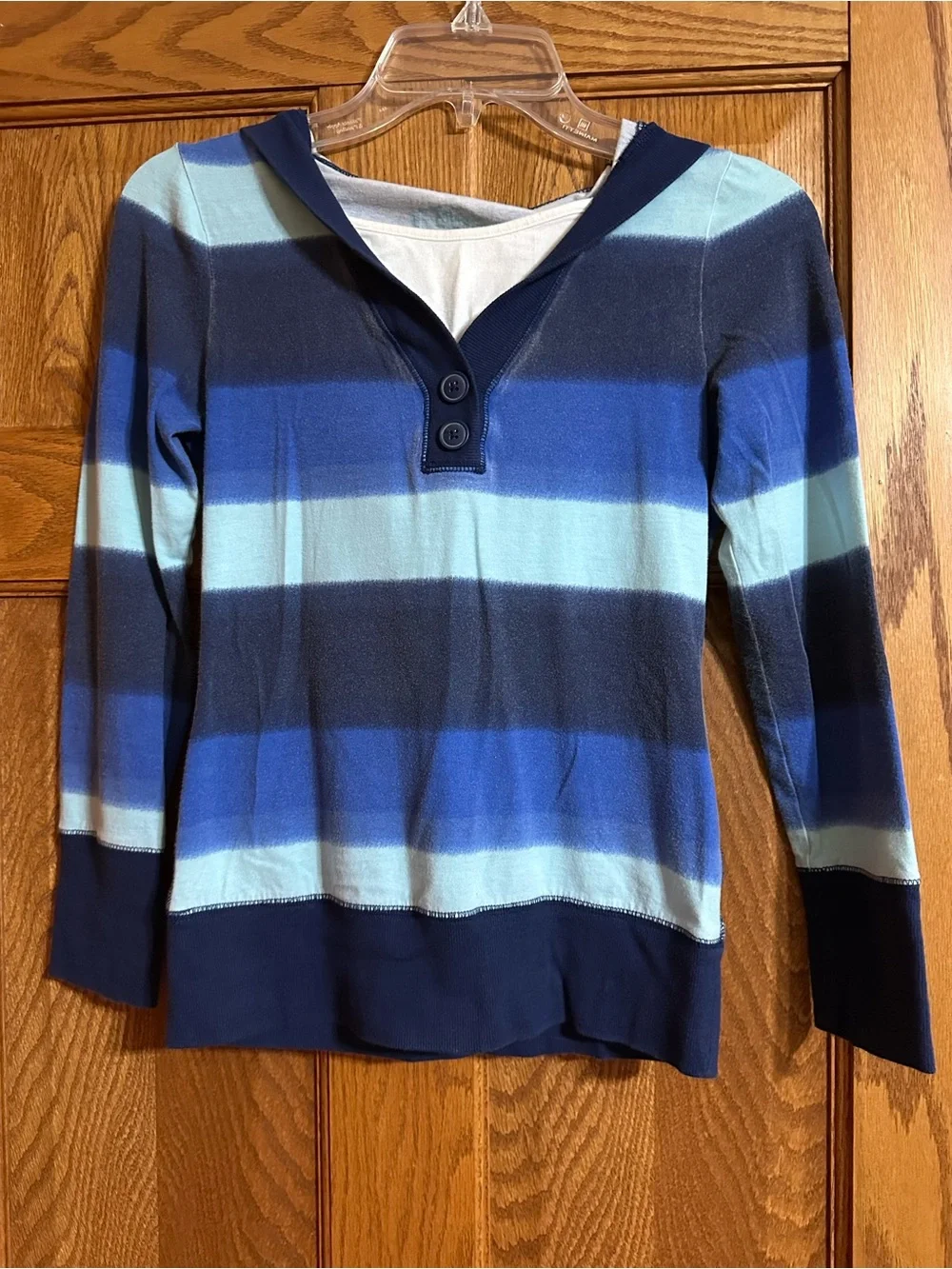 Justice Striped Navy and Light Blue V-Neck Button Pullover